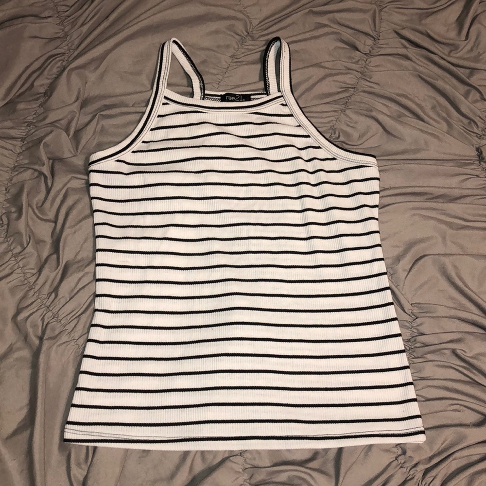 Black and White Stripe Halter Crop Top